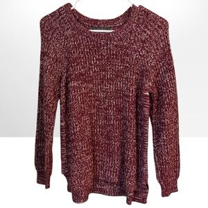 ‼️MARLED REUNITED CLOTHING BURGUNDY-WHITE MARLED ZIP UP SIDES SWEATER